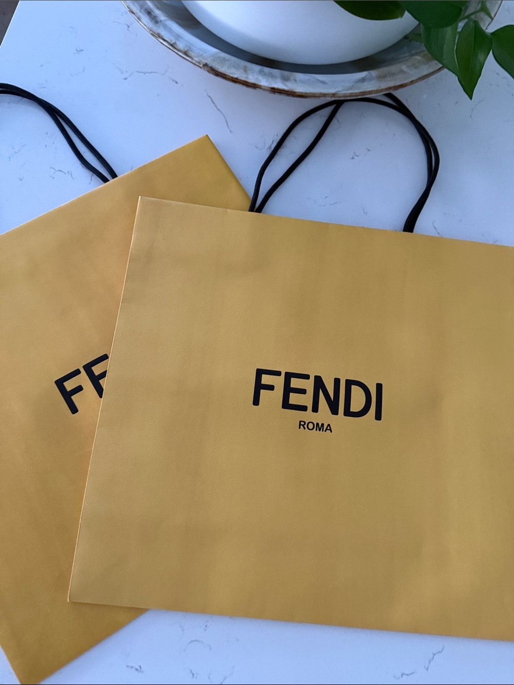 2 NEW Fendi GIFT BAG Shopping Tote yellow black XL large Italy 🇮🇹